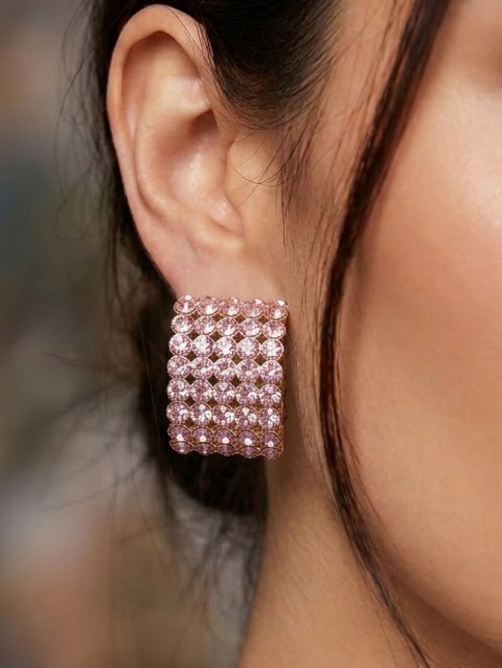 a new day Pastel Purple Crystal Grid Rectangle Stud Earrings